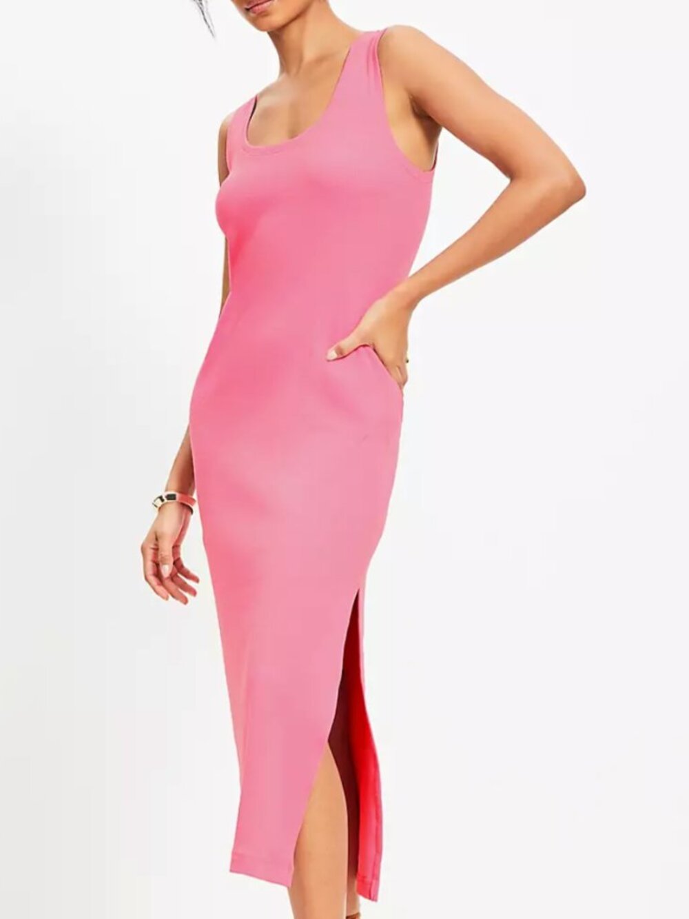 LOFT Perfect Ribbed Tank Midi Dress in Milano Pink, Size M